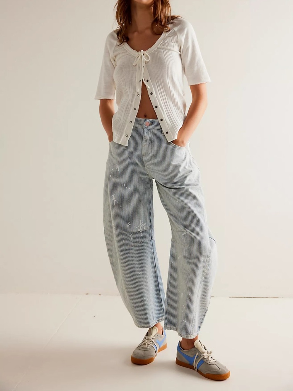 We The Free Good Luck Mid-Rise Stripe Barrel Jeans